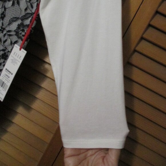 Elle top NEW off white & black lace 3/4 sleeve soft & stretchy size L - Picture 5 of 8